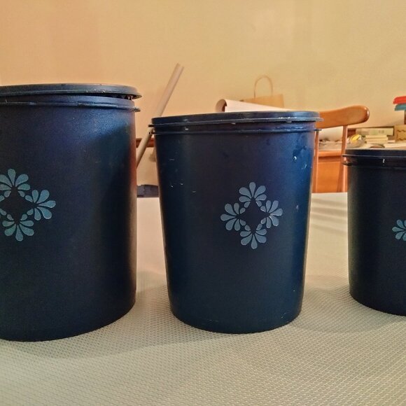 Vintage Tupperware Servalier Navy Dark Blue - (3) Canisters - Picture 1 of 4